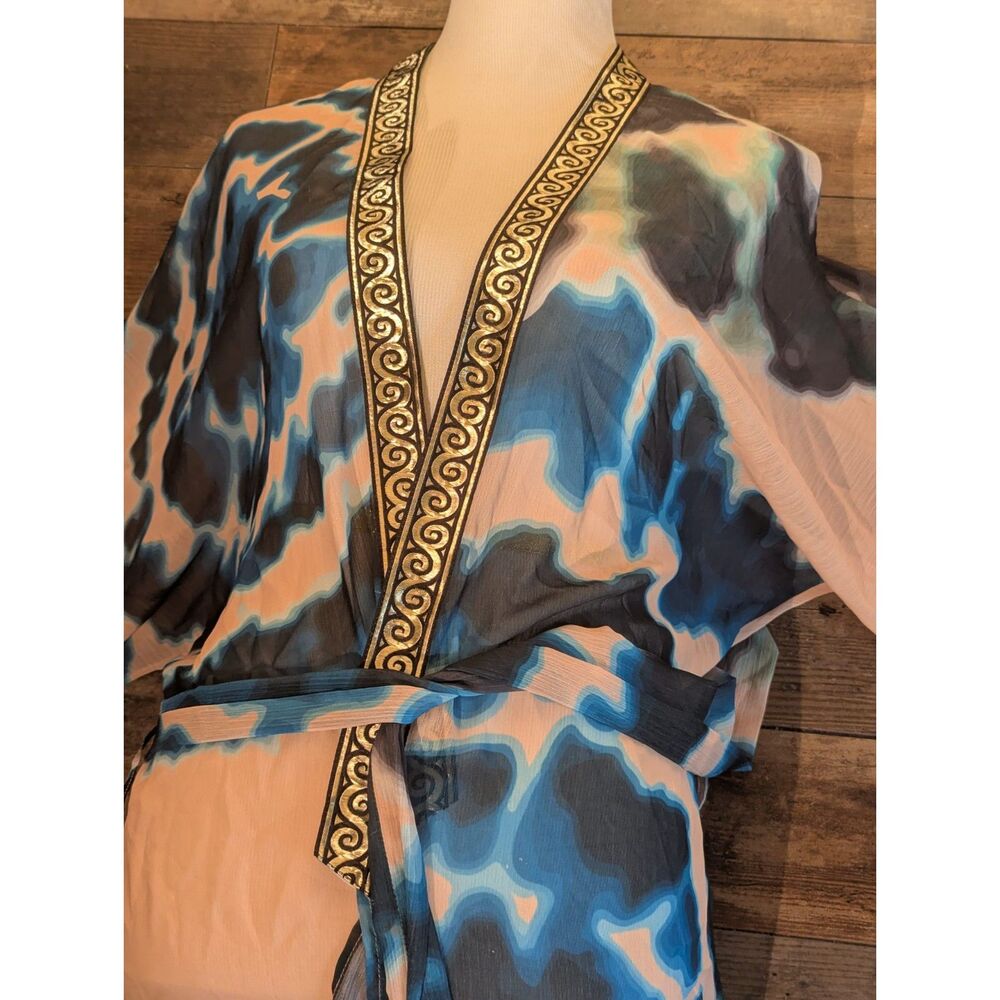 Suki So Tie-Dye Rayon Caftan Kaftan Dress Kimono Embroidered Trim OS